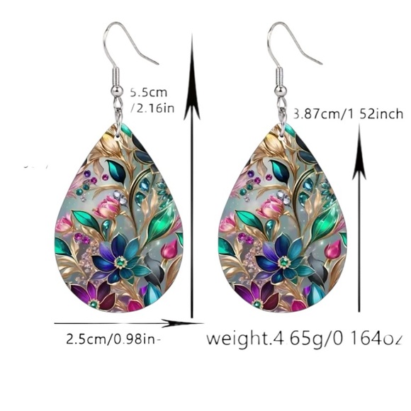 Floral Teardrop Gemstone Earrings with Multicolor Design - Picture 3 of 4